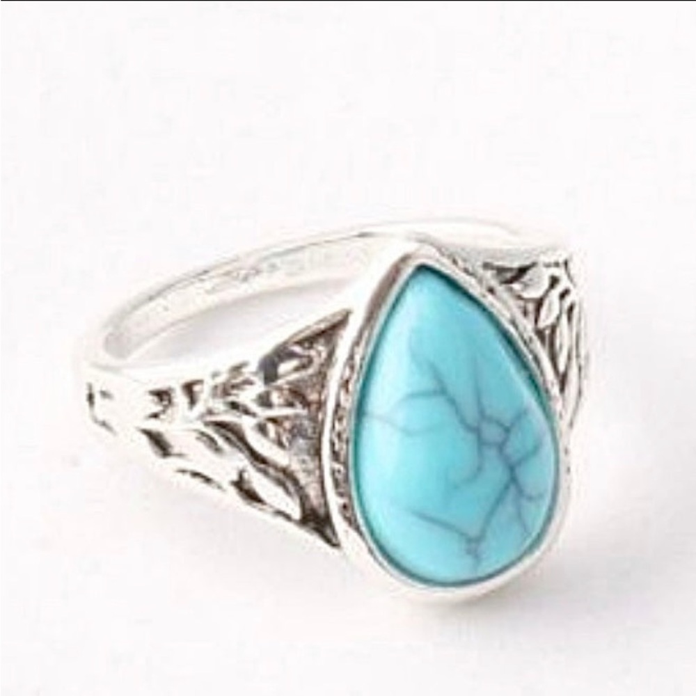 💖 Size 6 1/2 Turquoise Silver Teardrop Ring NEW